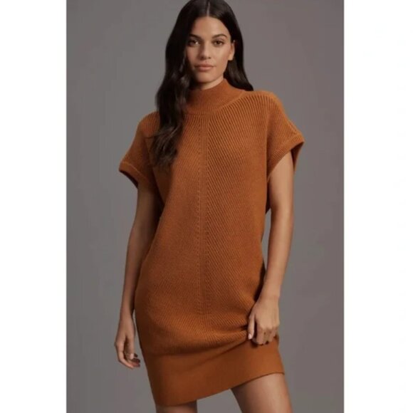 Brand New by Anthropologie Short-Sleeve Mock-Neck Sweater Mini Dress - Picture 2 of 10